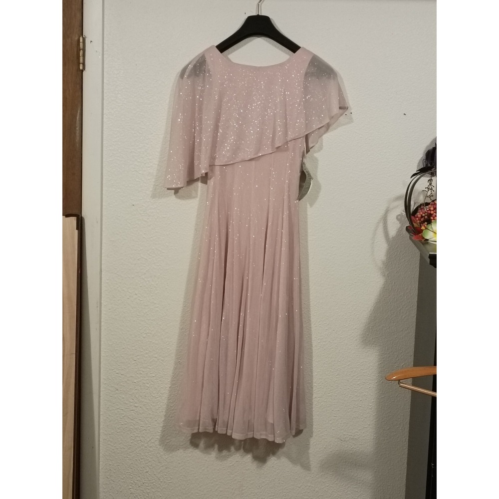 Danny & Nicole Glittery Pink Knee-length Cocktail Dress With A Tiered Capelet...